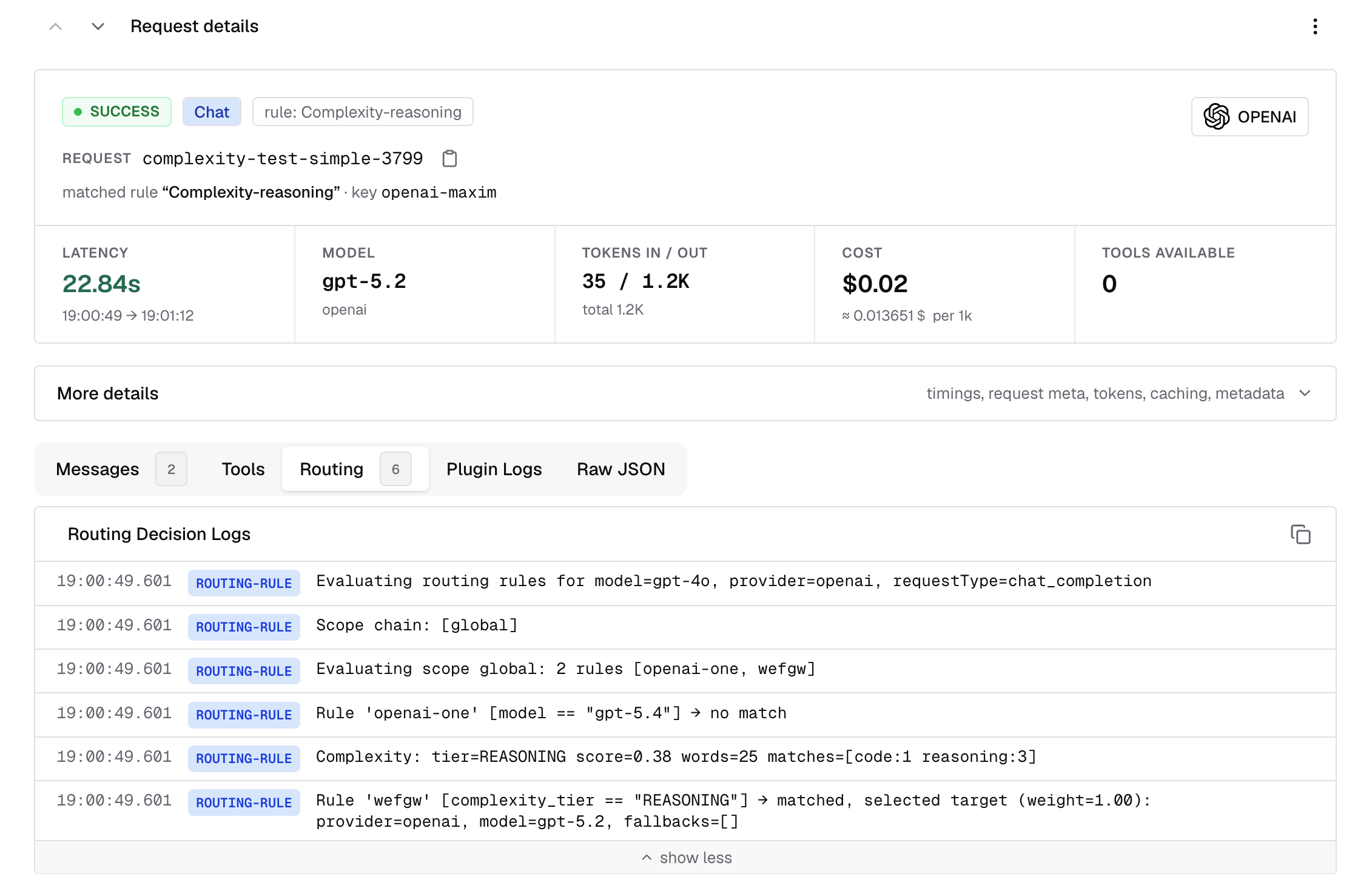 Routing Logs with Complexity Tier