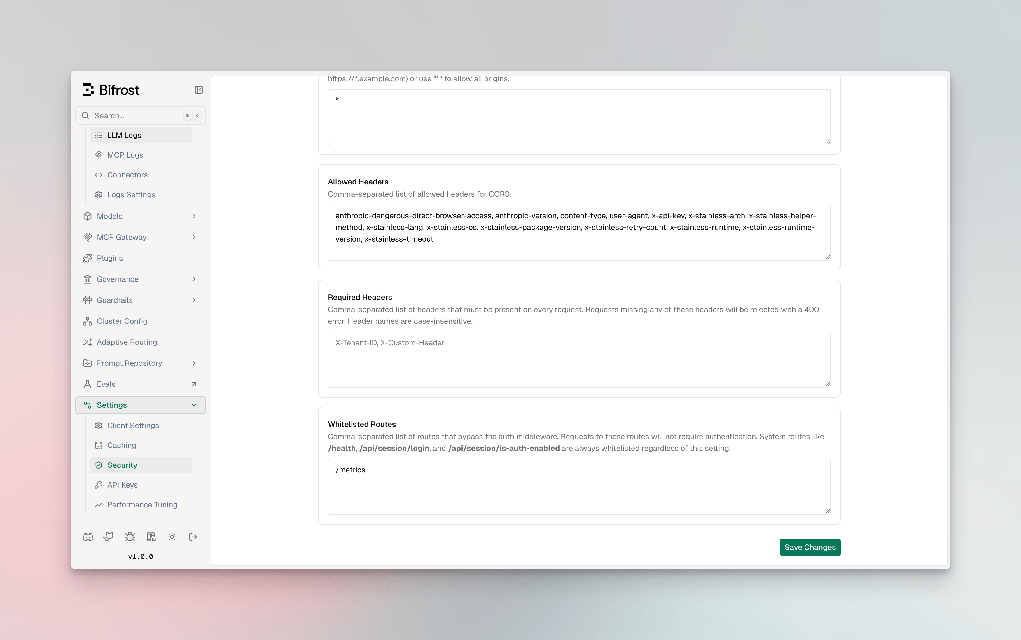 Whitelisted Routes Configuration