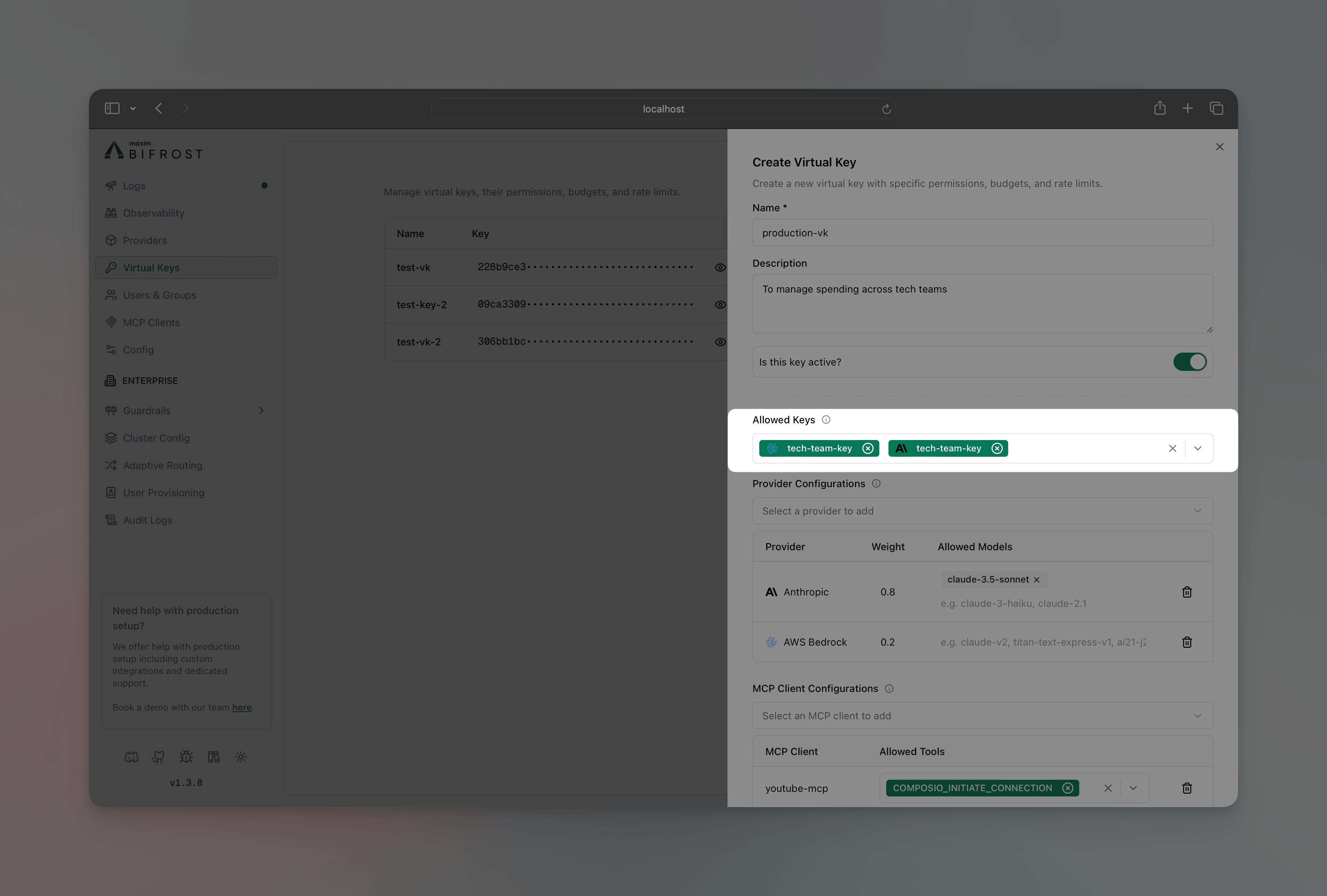 Virtual Key API Key Restrictions