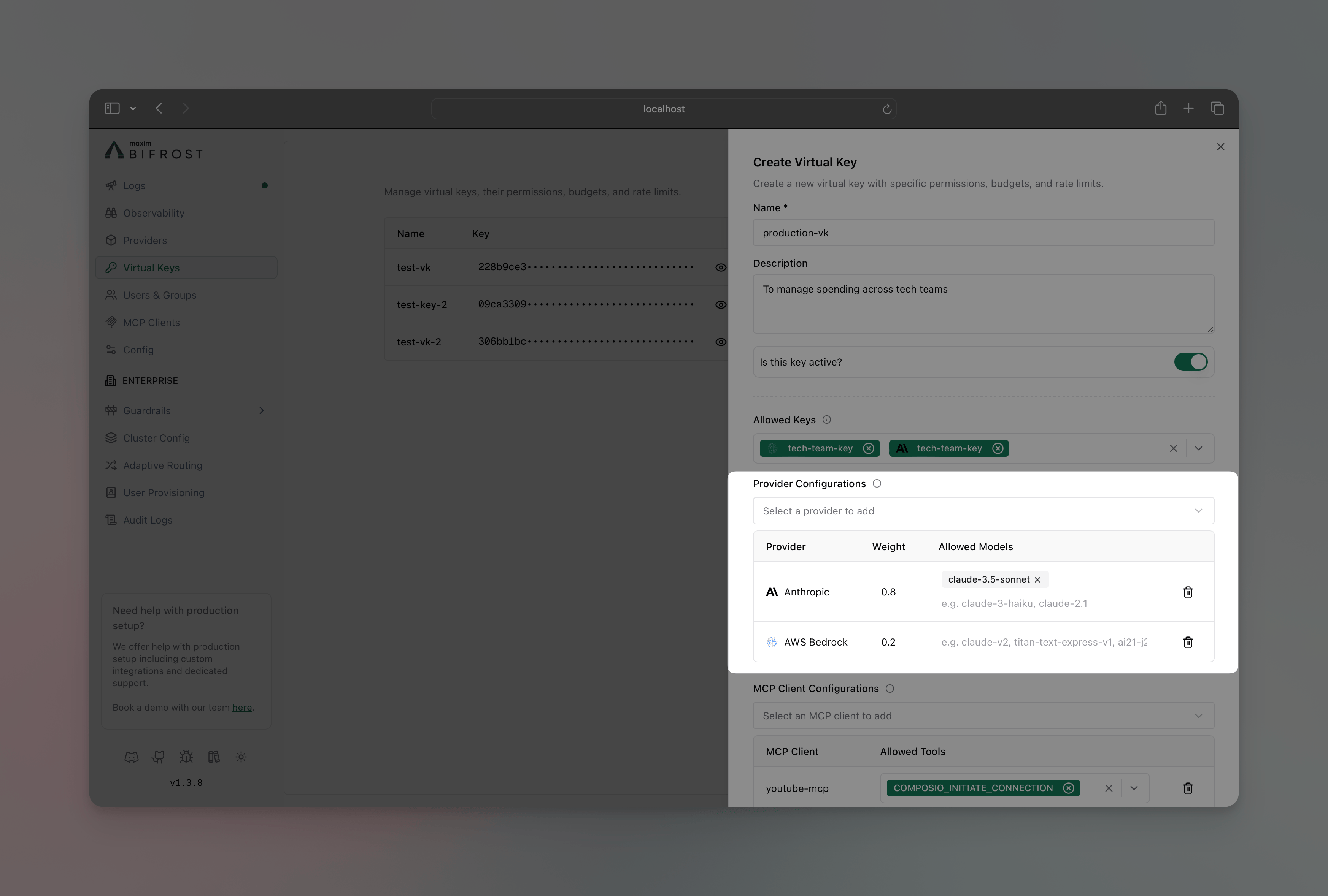 Virtual Key Provider/Model Restrictions