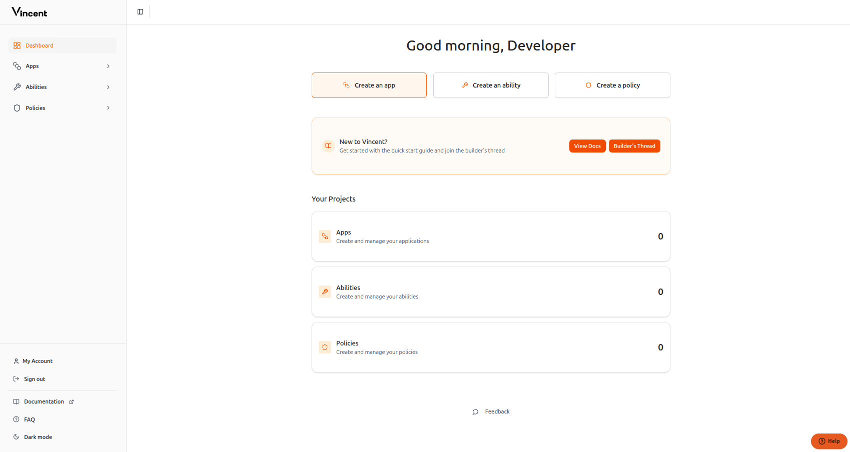 Create an app button in Vincent Dashboard
