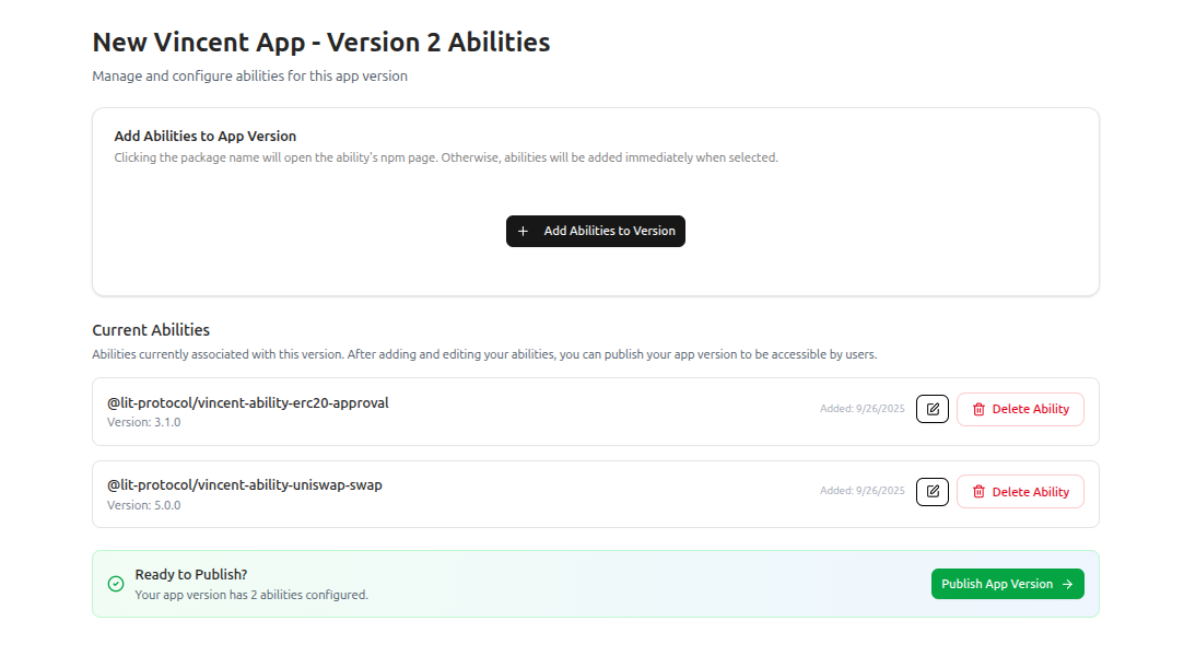 Configure Abilities and Policies interface