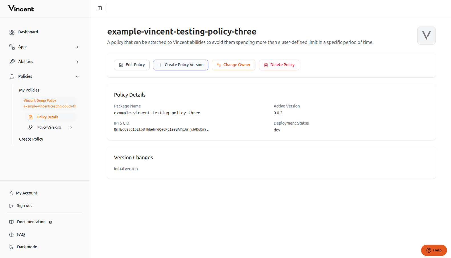 Create Policy Version button