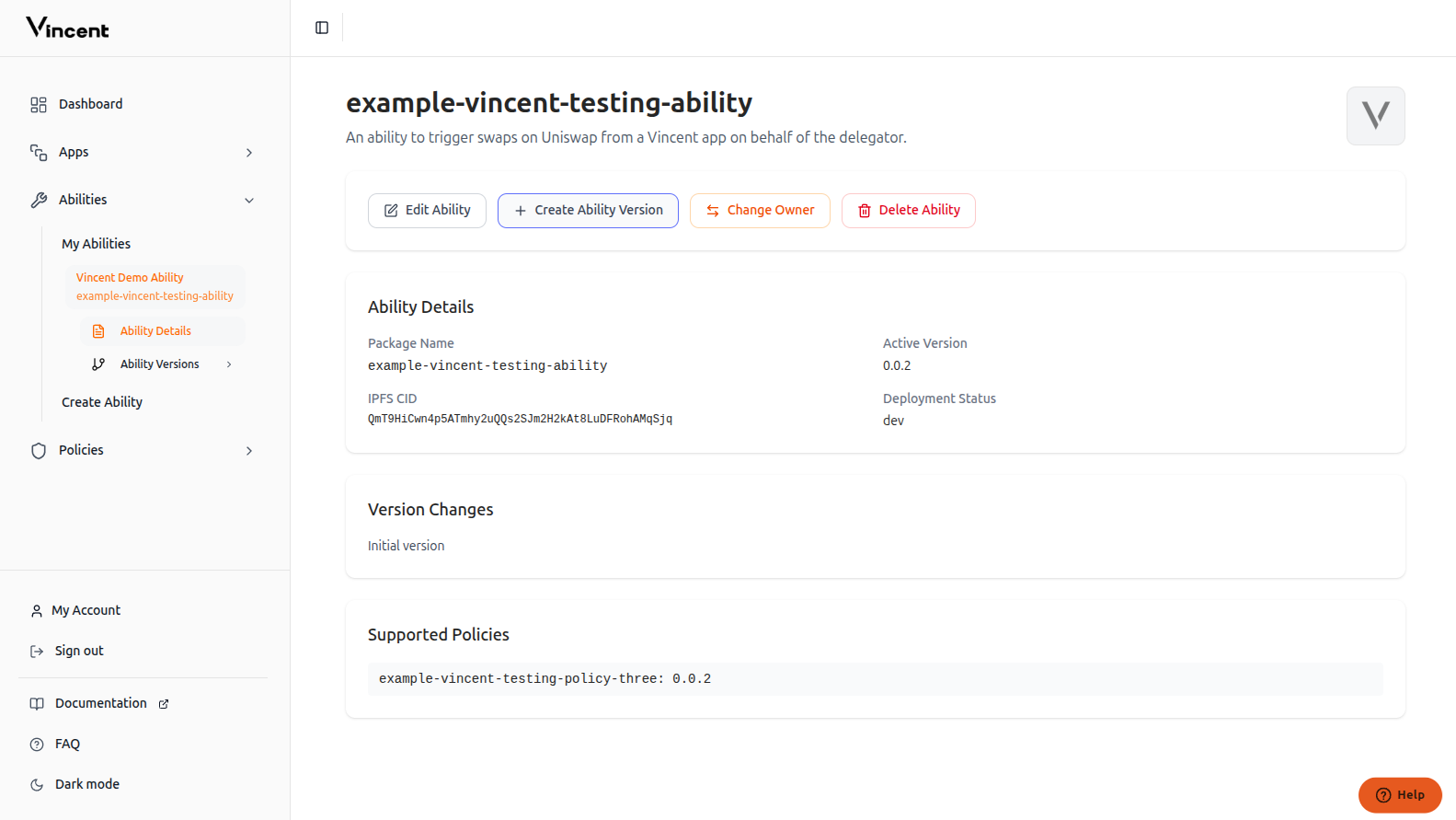 Create Ability Version button