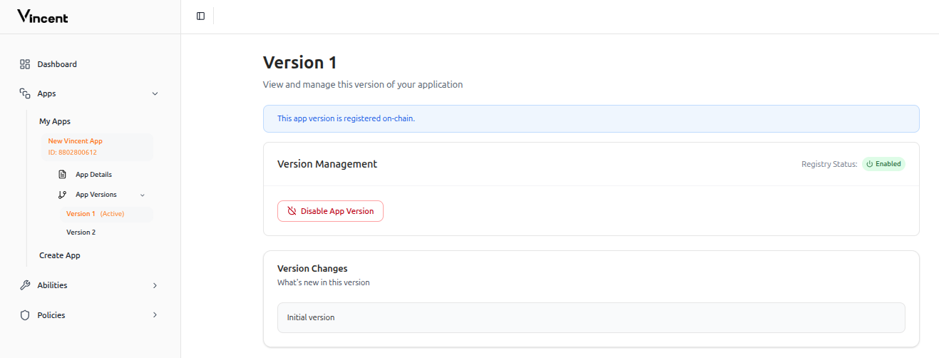 Disable App Version Button