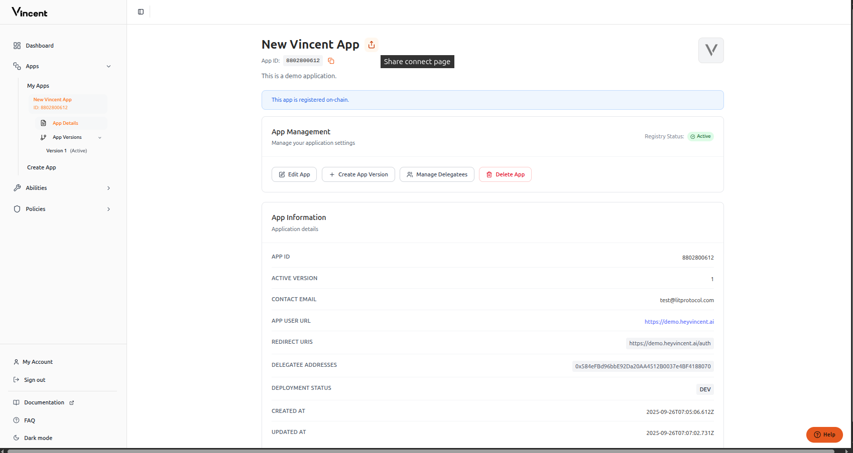 Share button to get Connect Page URL