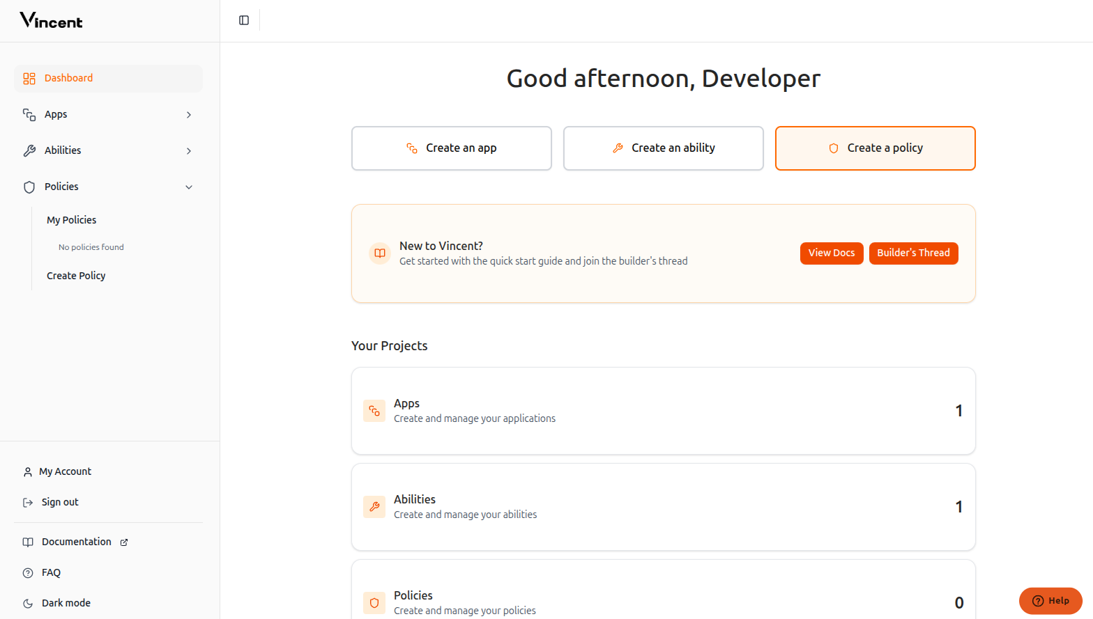 Create policy button