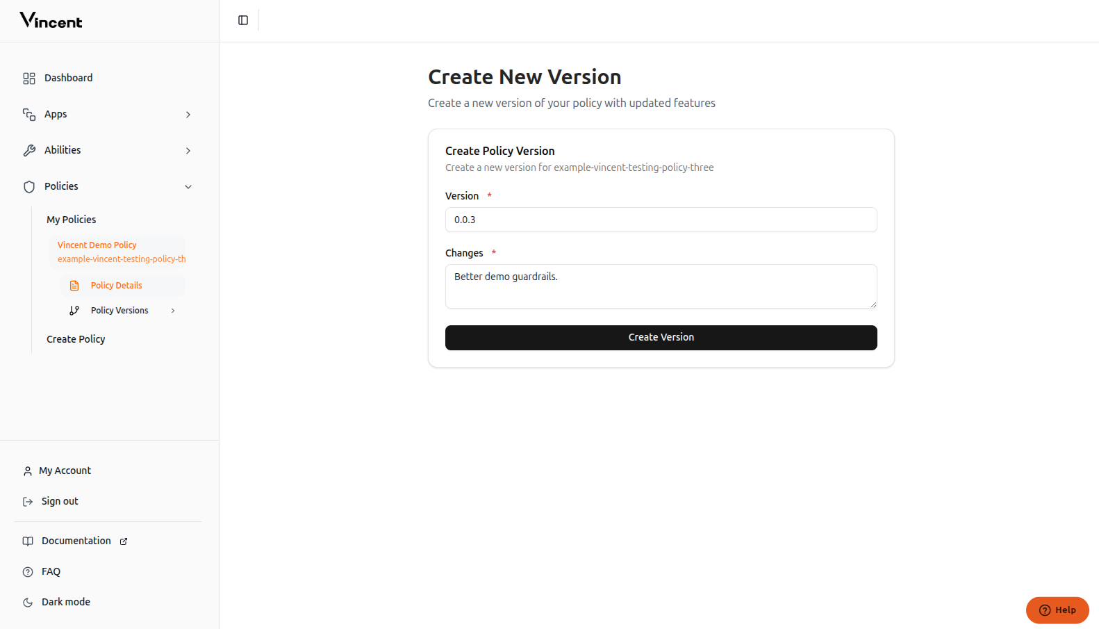 Version details form
