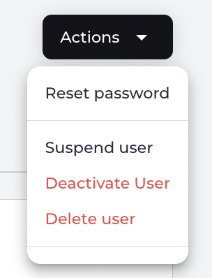 Actions dropdown Options