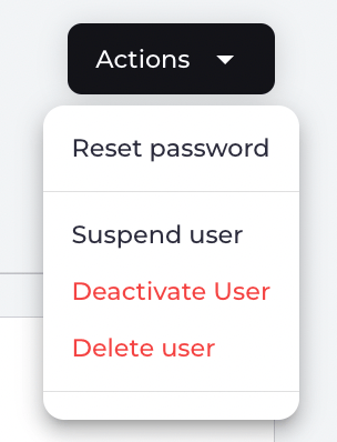 Actions dropdown Options