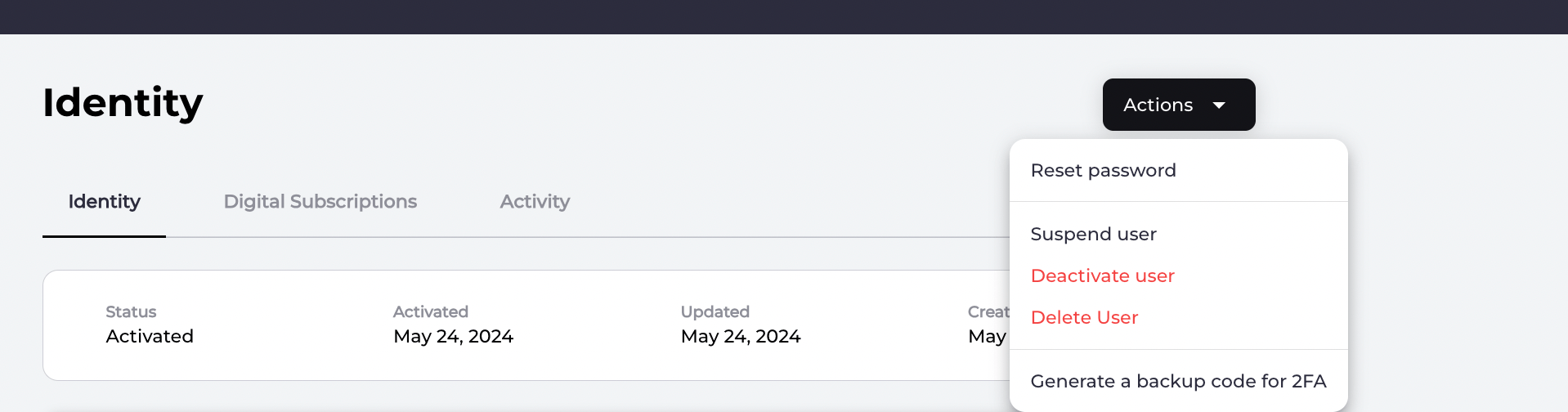 Generate backup code link
