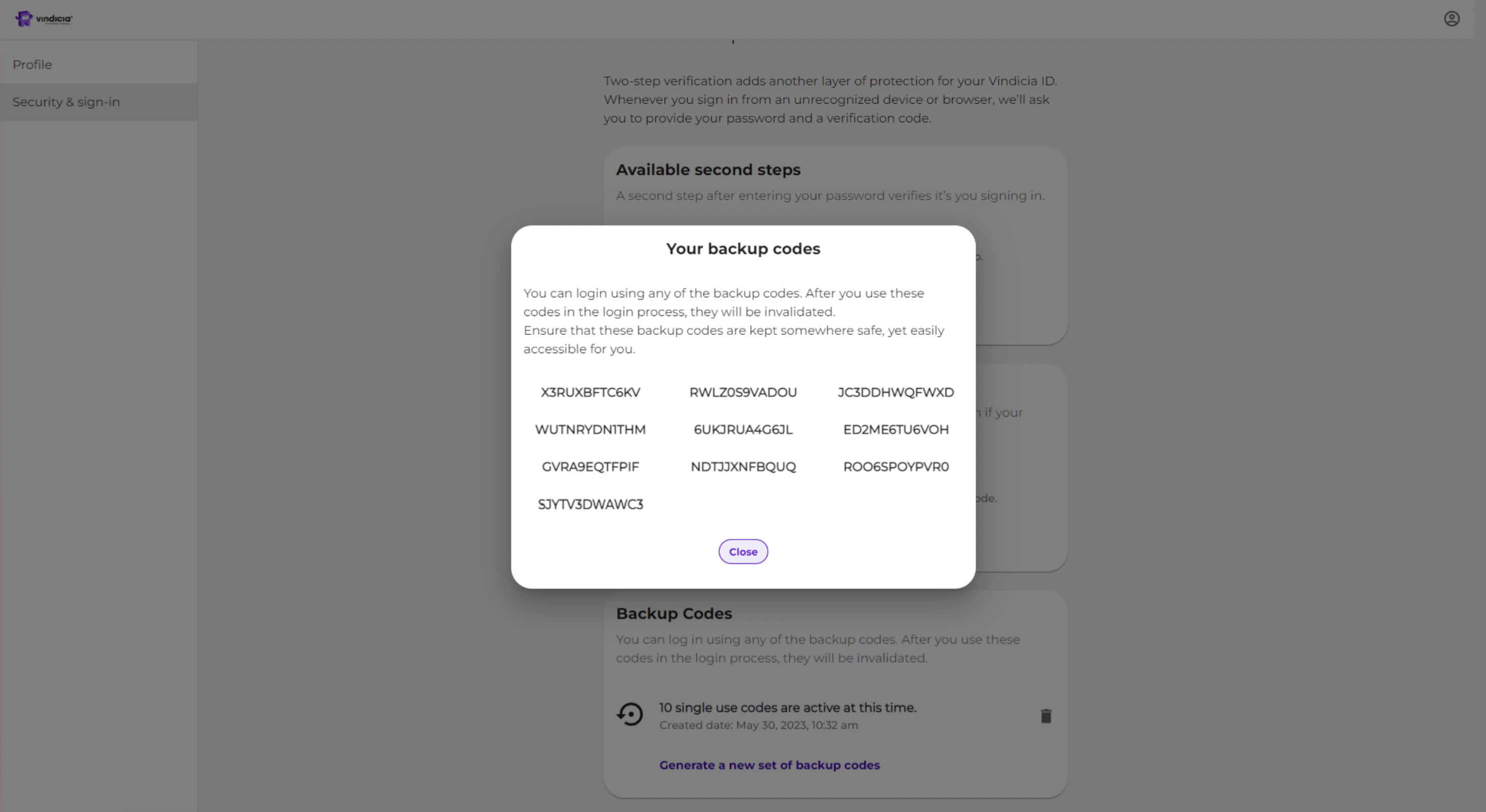 Backup codes