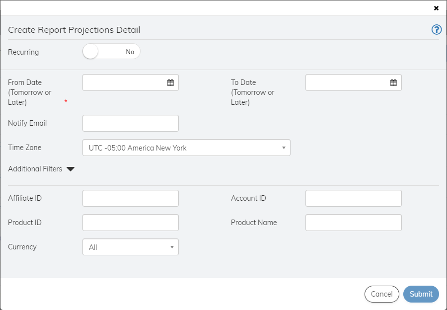 Create Subscriptions Projection Detail Report