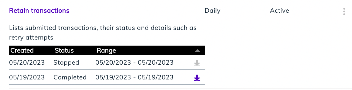 Retain My Reports download report