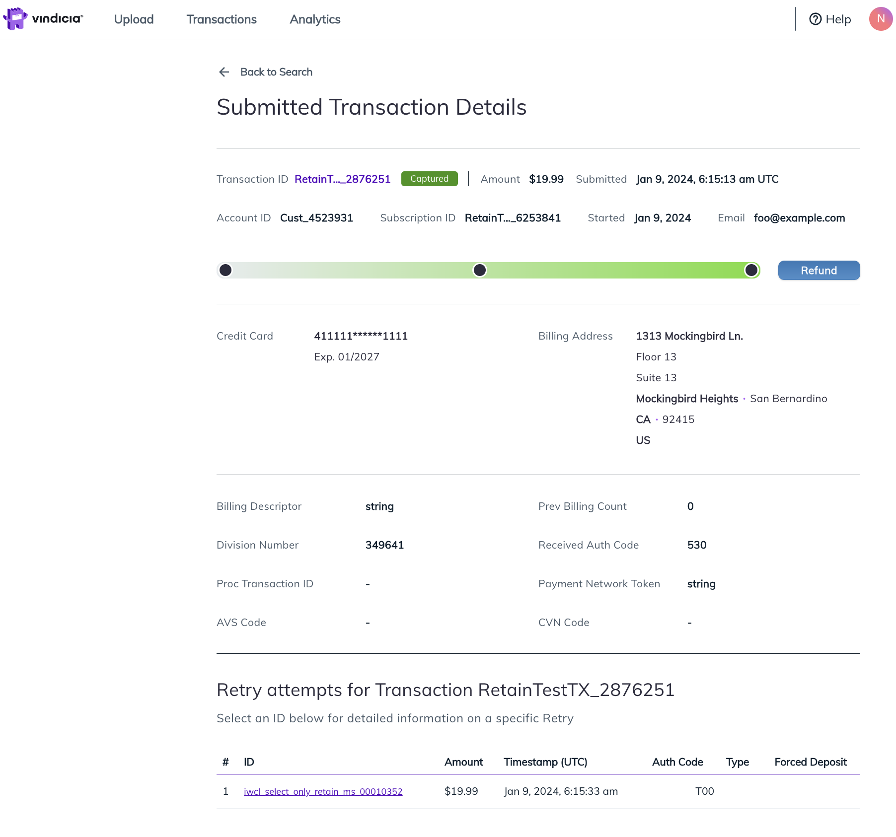 Submitted Transaction Details Page Example