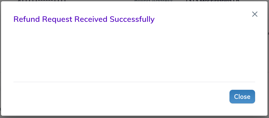Retain Refund Transaction Request Received success message