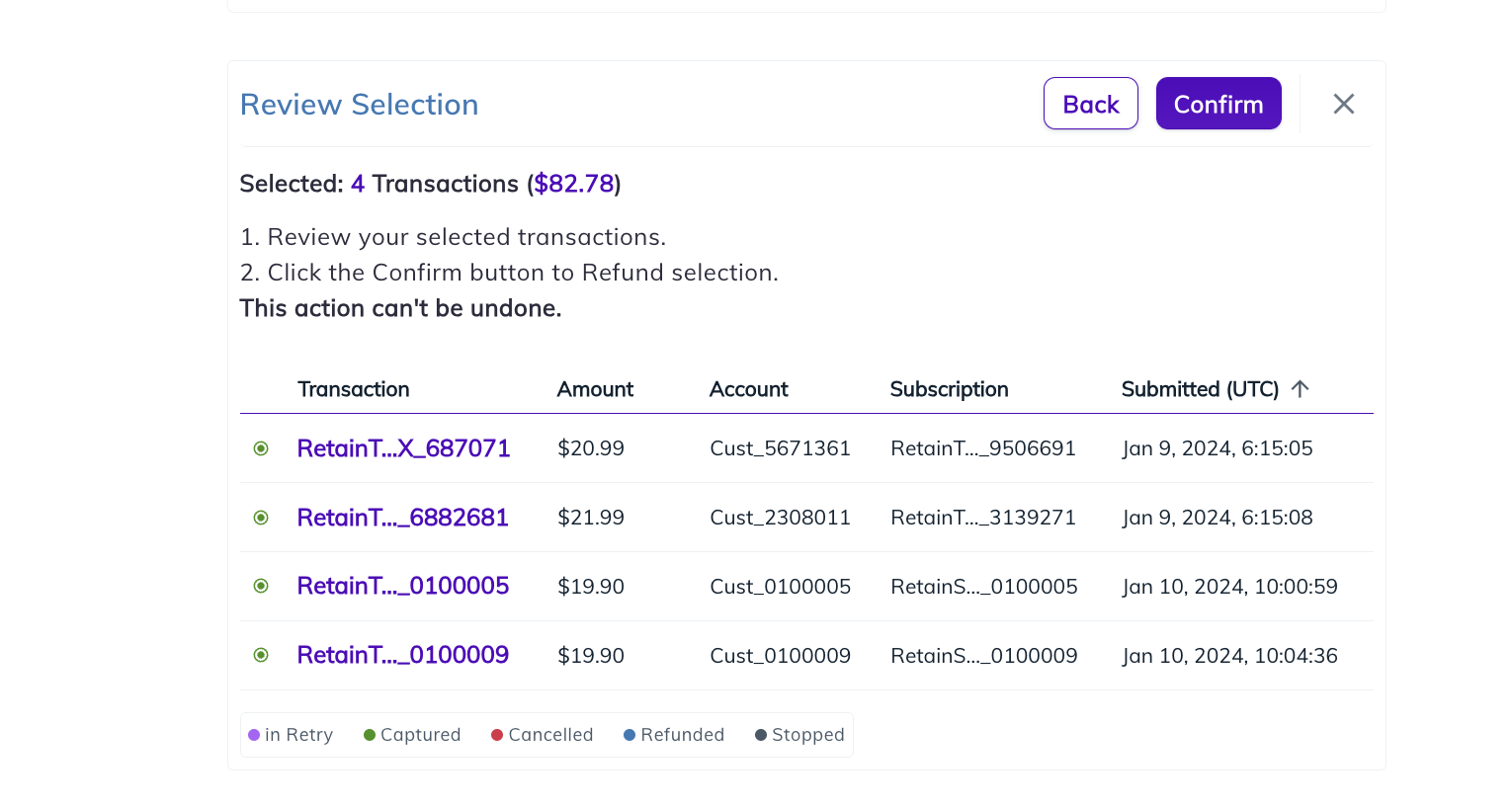 Retain refund multiple Transactions Review