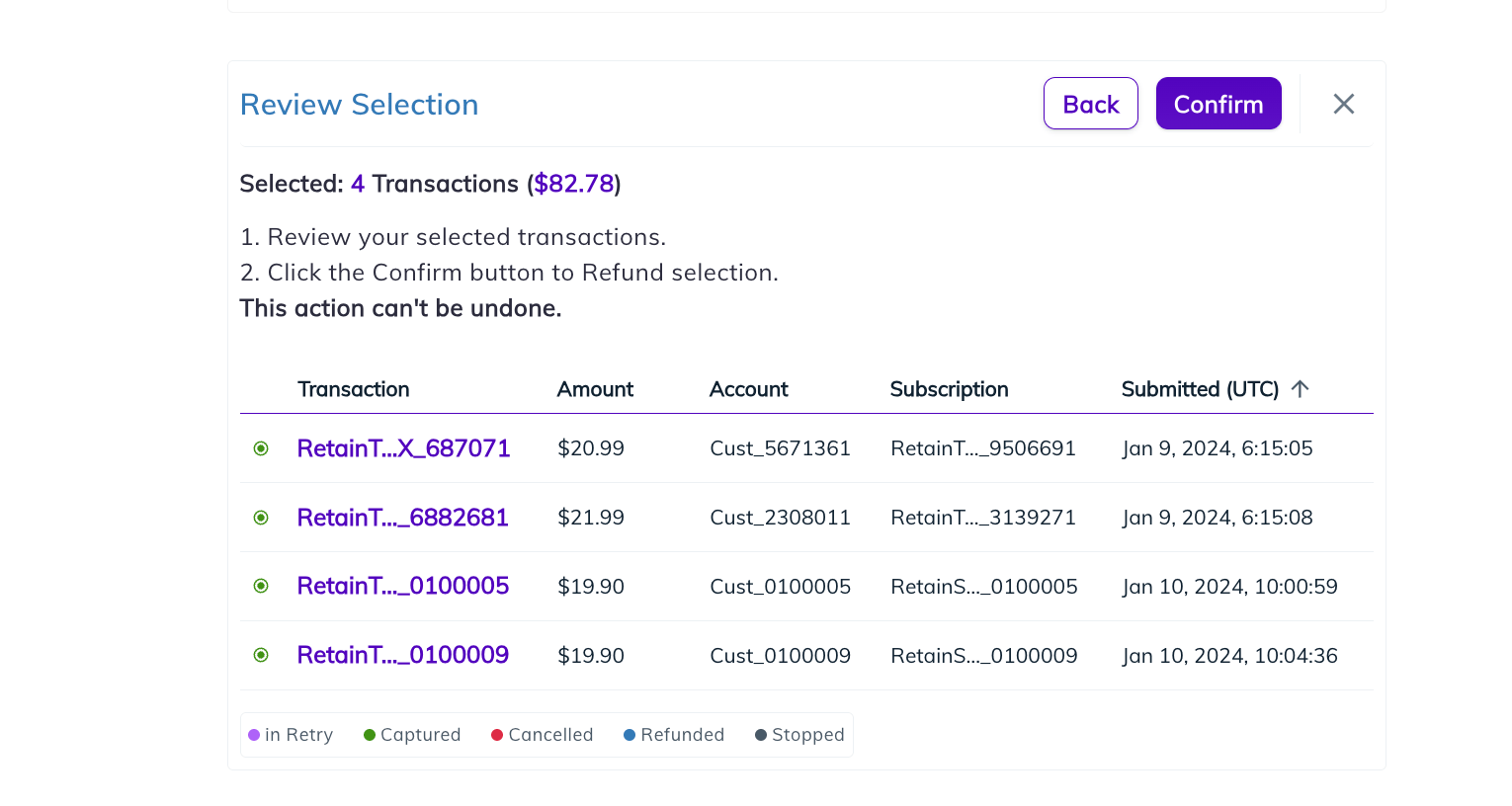 Retain refund multiple Transactions Review