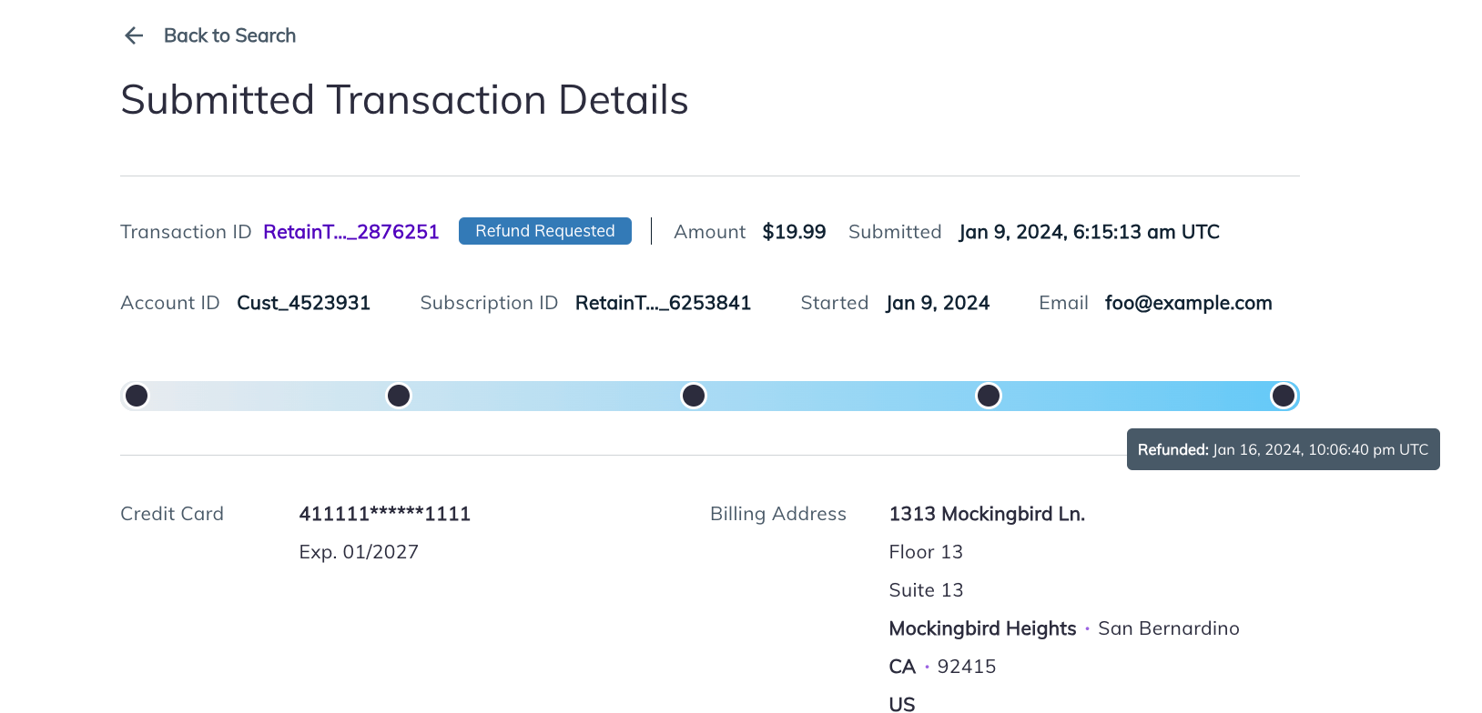 Retain Transaction Refunded example