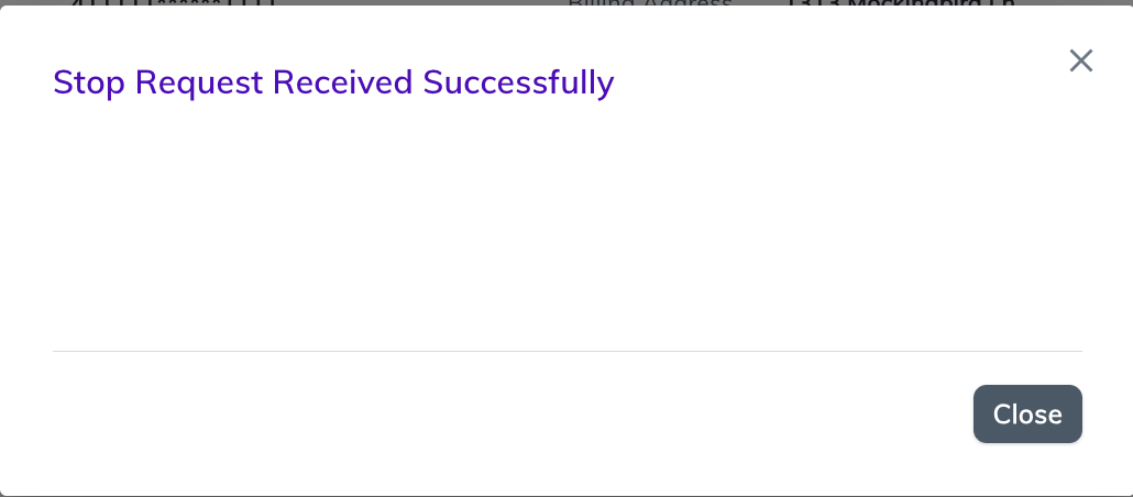 Retain Stop Transaction Request Received success message