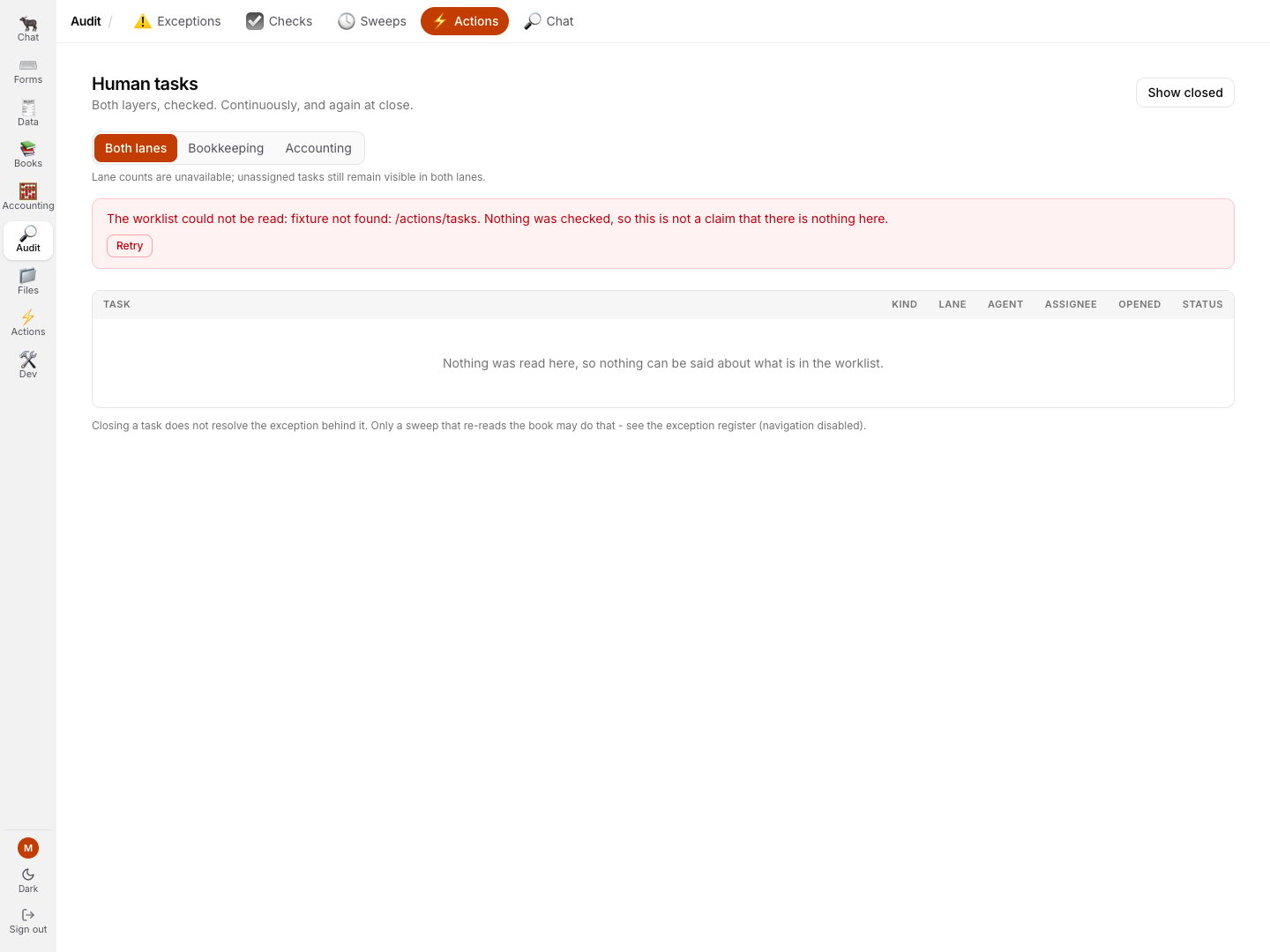 The current GreatBook human worklist refusing a missing demo response rather than showing an empty worklist