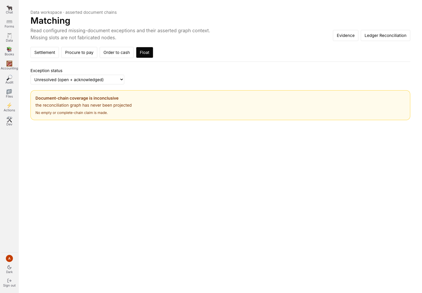 Float matching facet showing chain coverage as inconclusive