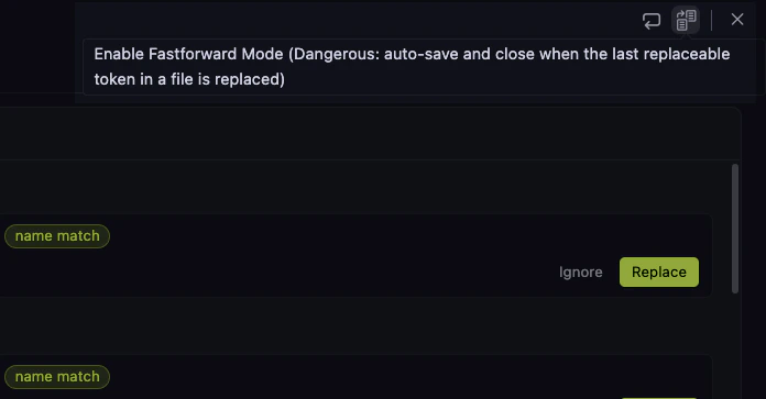 Add new fast-forward mode to automatically save and close the file once all the hardcoded values are
replaced.