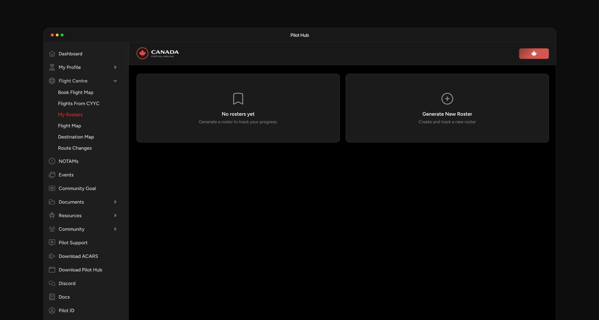 My Rosters page in Pilot Hub