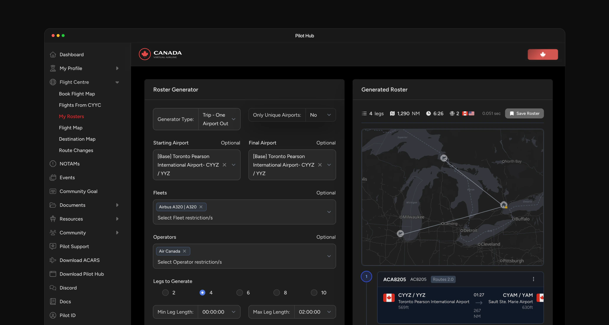 Roster Generator form with map preview