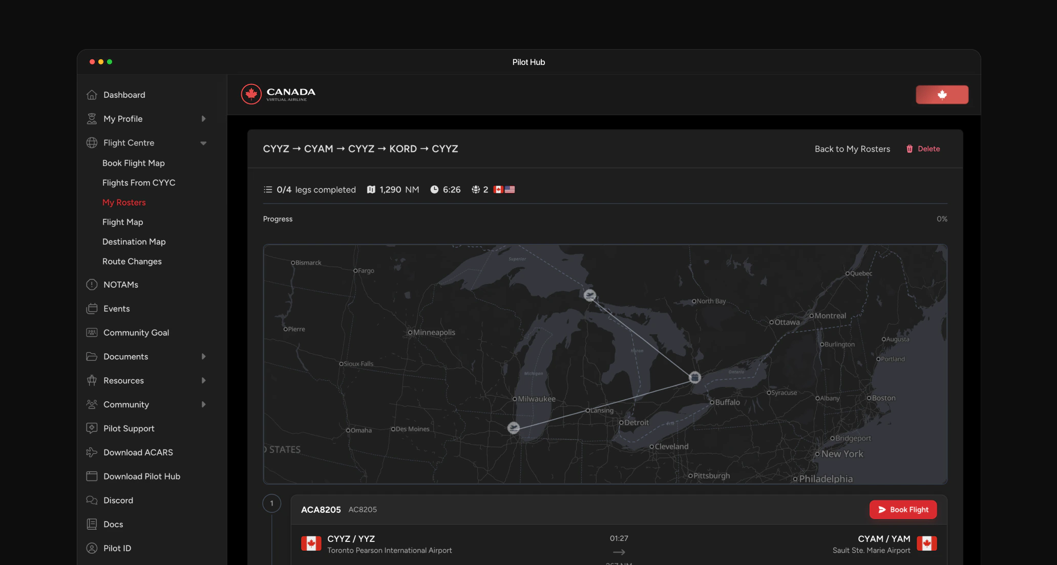 Roster detail view with map and first leg