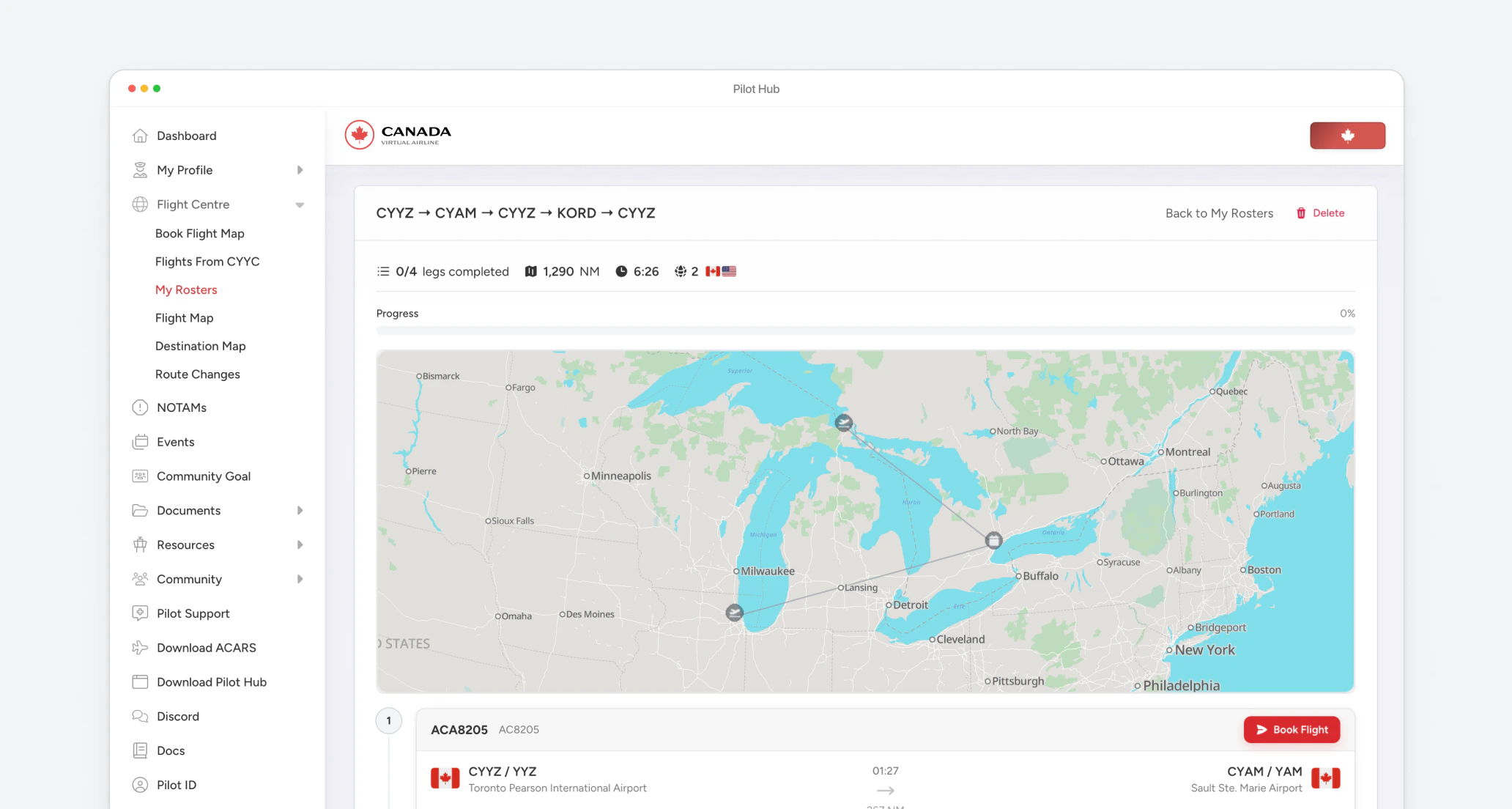 Roster detail view with map and first leg