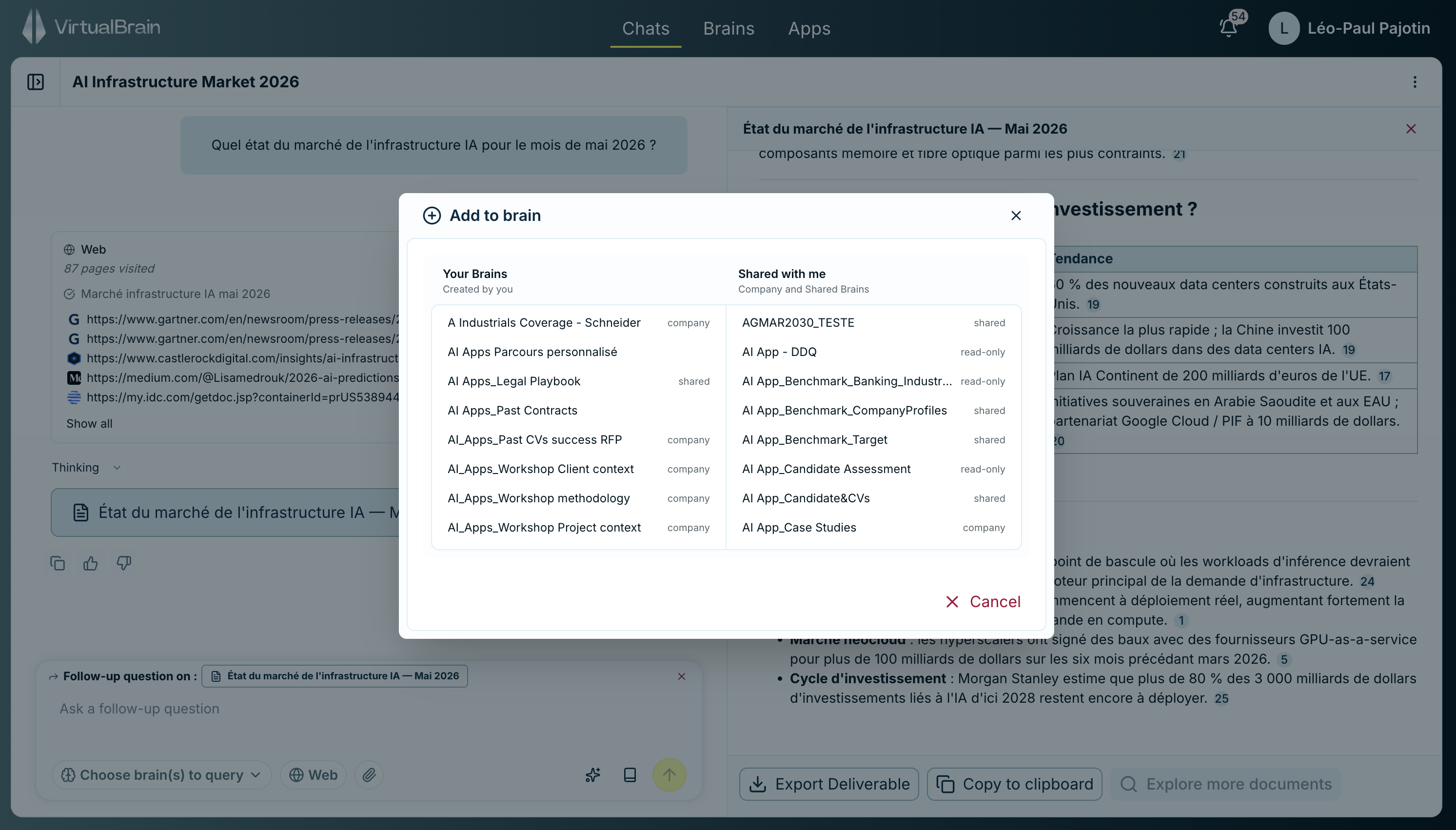 The dialog for saving a produced document back into a Brain as a deliverable