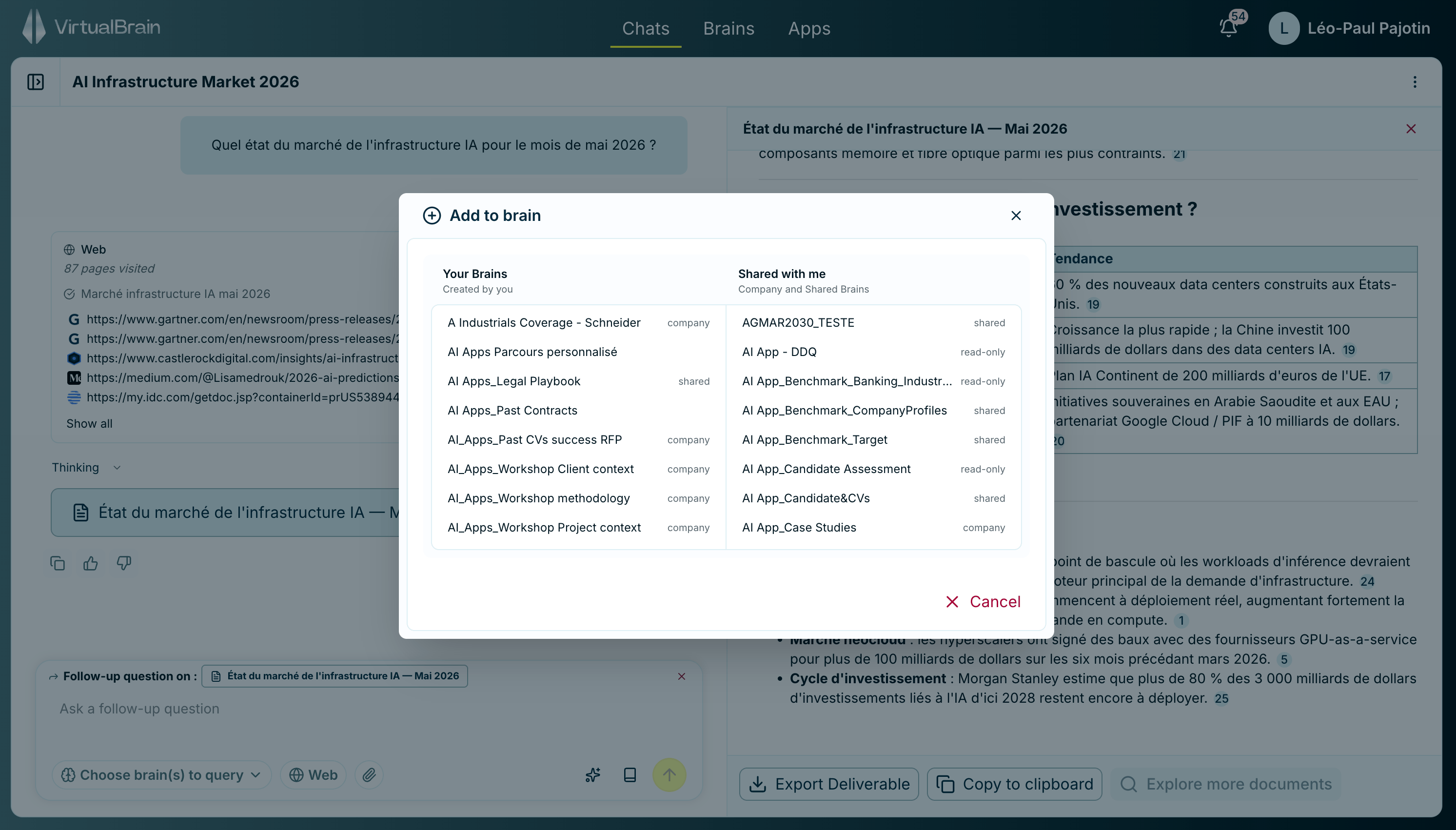 The dialog for saving a produced document back into a Brain as a deliverable