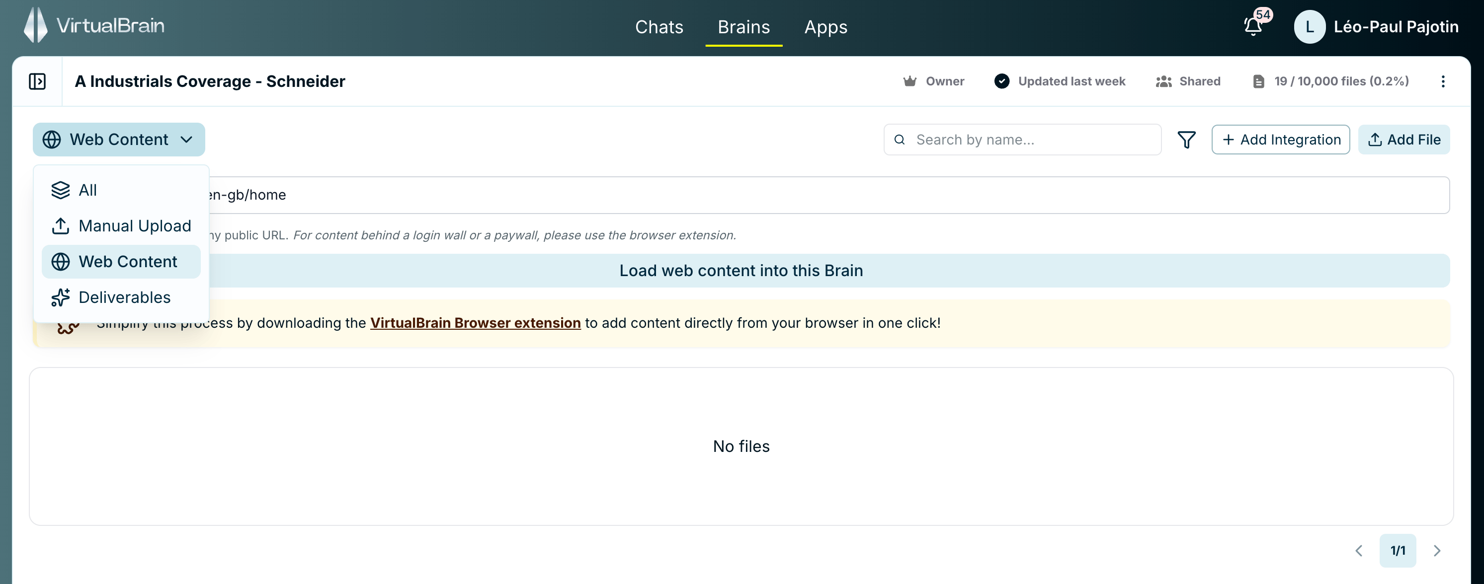 The Web Content view of a Brain with a URL field and the Load web content button
