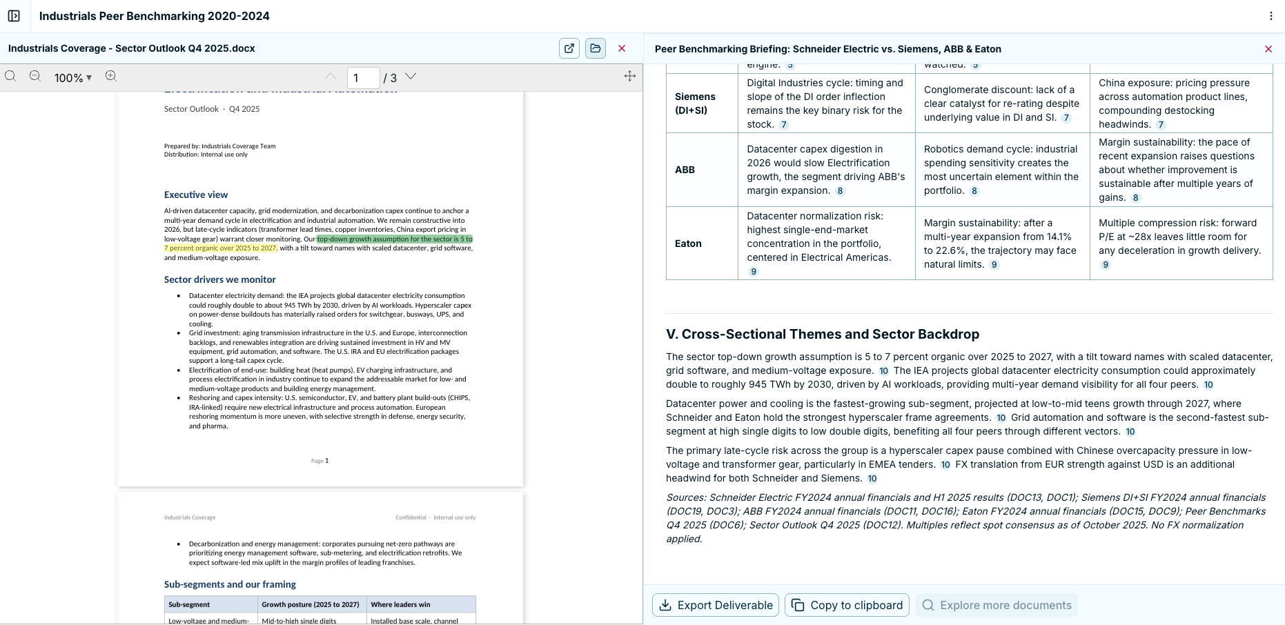 A source document open beside the answer with the cited passage highlighted