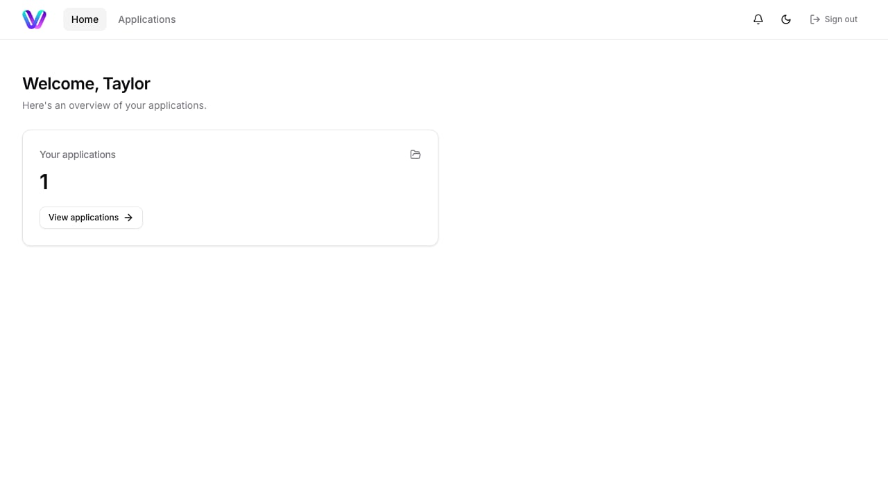 Client portal home after secure sign-in, showing the visible application count.