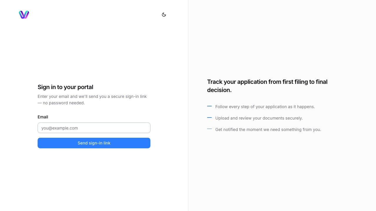 The client portal magic-link sign-in page.