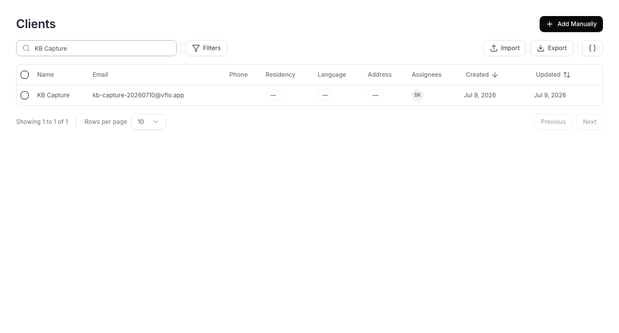 Clients list with the add-client action