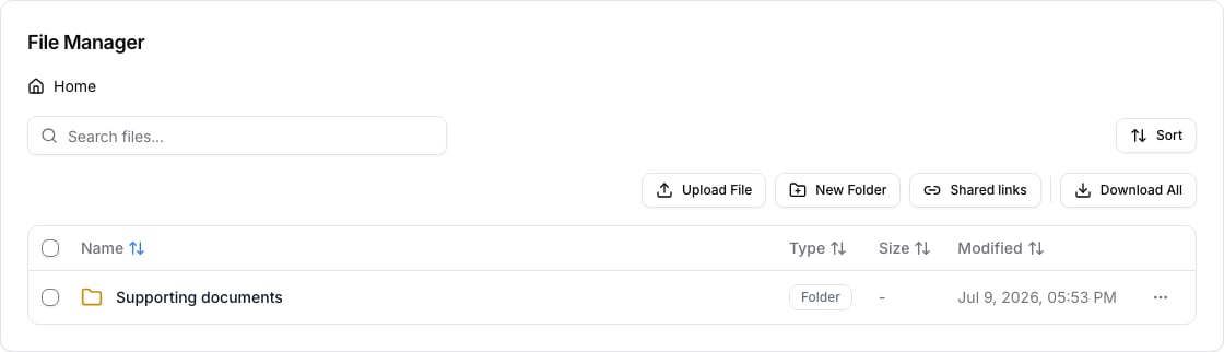 Case file manager with a document folder