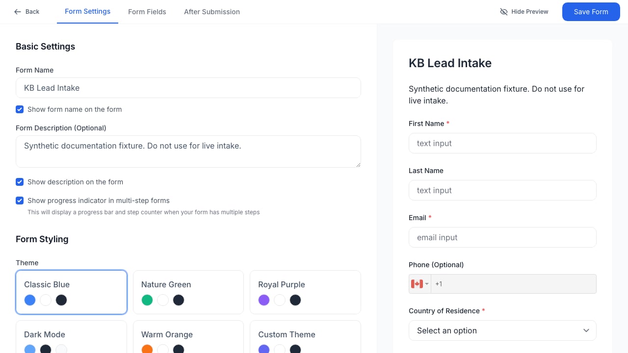 Lead form builder with live preview