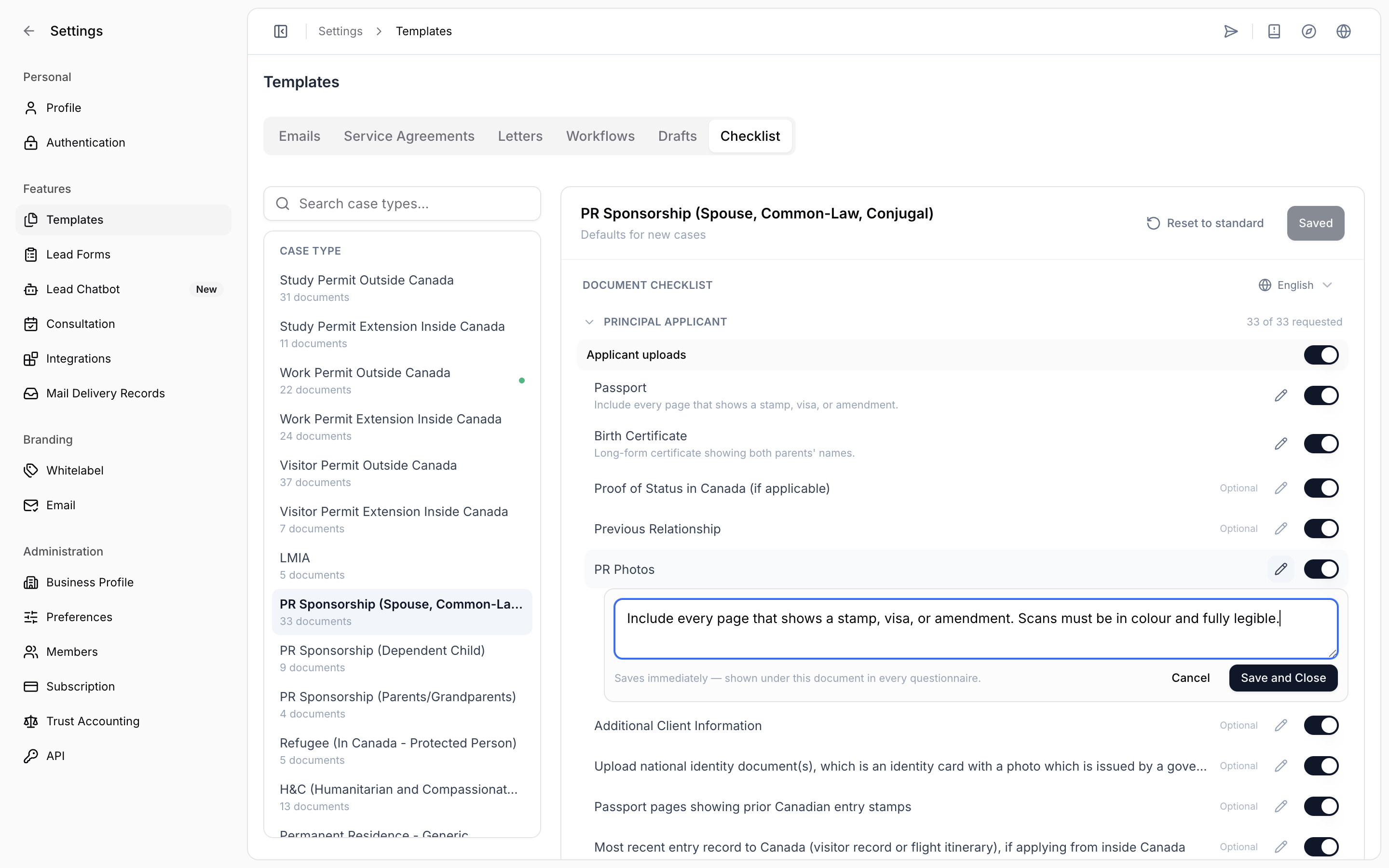 Inline editor for writing client instructions on a document