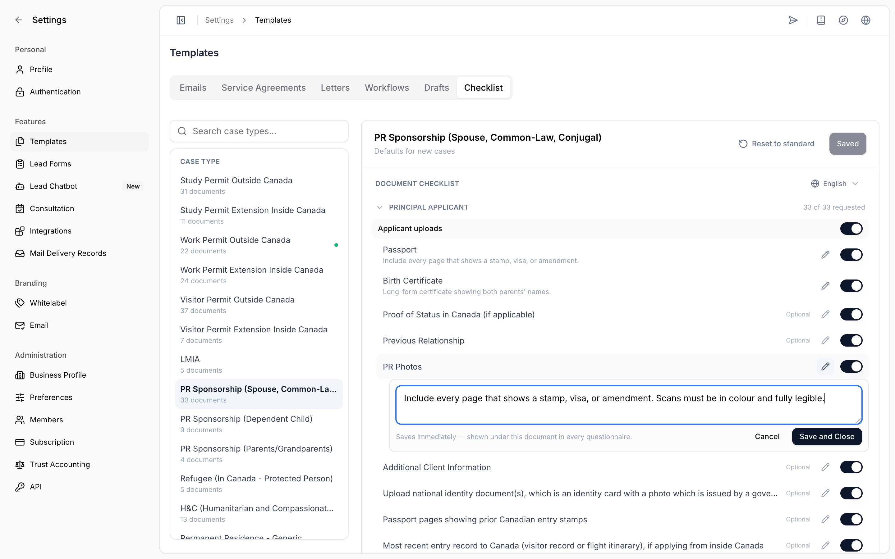 Inline editor for writing client instructions on a document