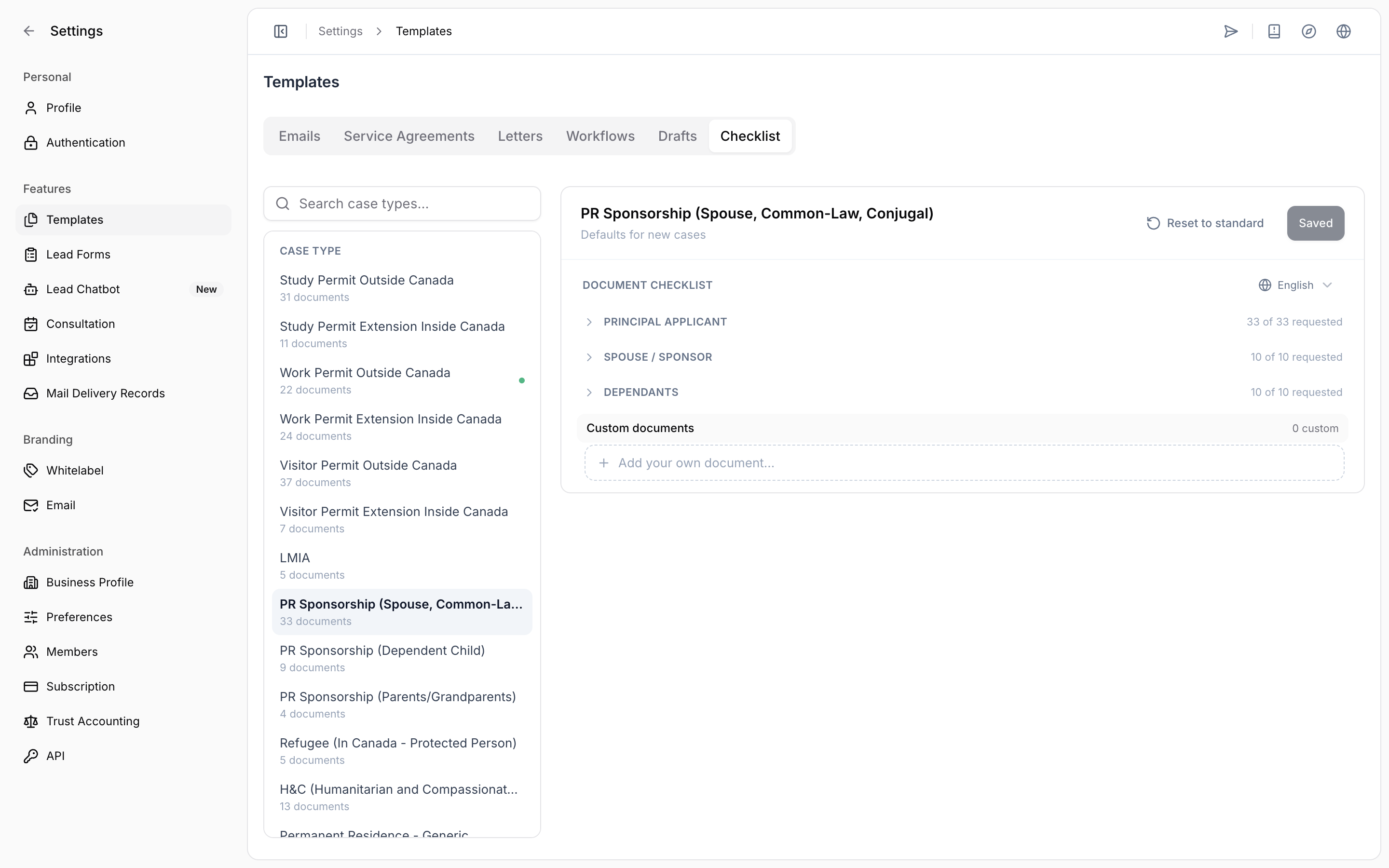 Member sections showing separate document counts for each role