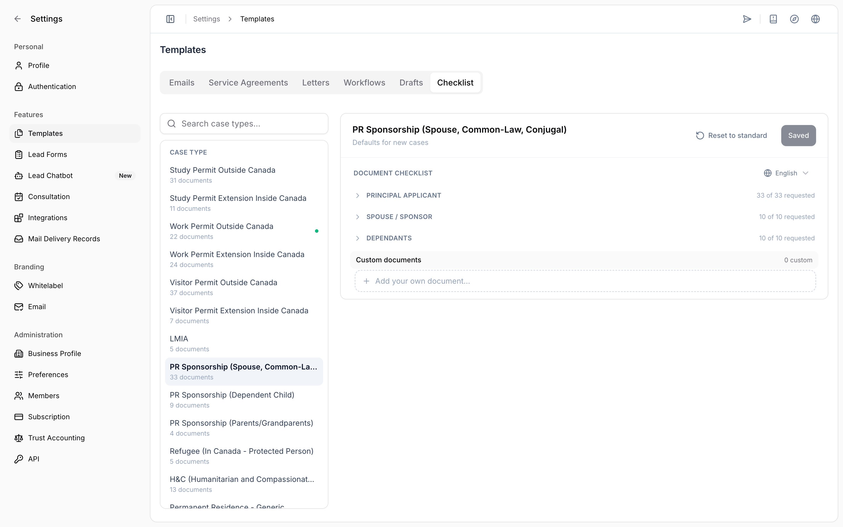 Member sections showing separate document counts for each role
