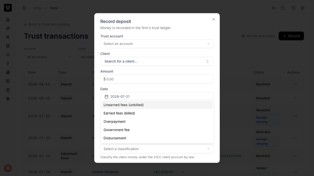 The Classification dropdown open with the five CICC categories
