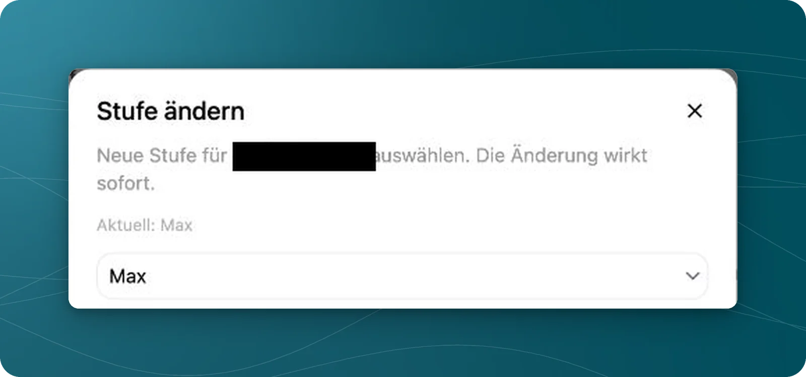 Oberer Ausschnitt des Dialogs Stufe ändern mit aktueller Stufe und Auswahlfeld; Name verdeckt.