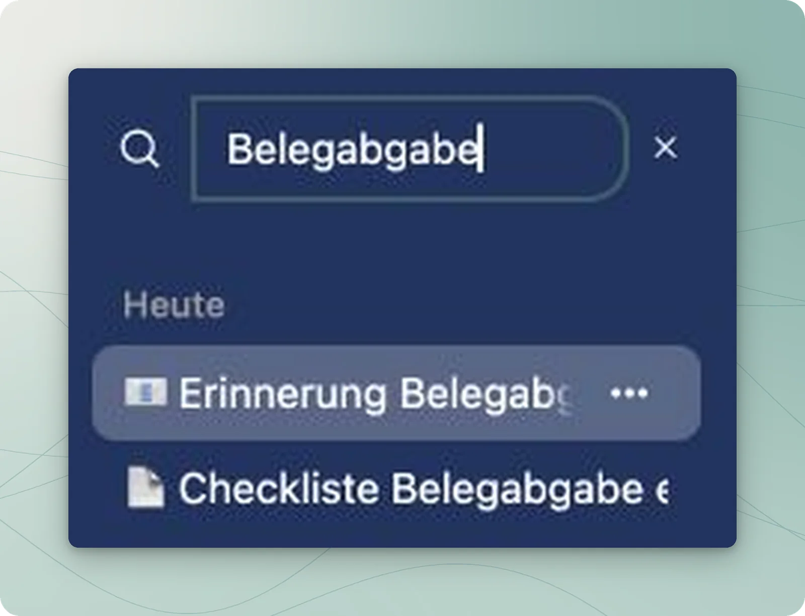 Seitenleisten-Suche nach Belegabgabe mit zwei neutralen Übungschats als Treffern