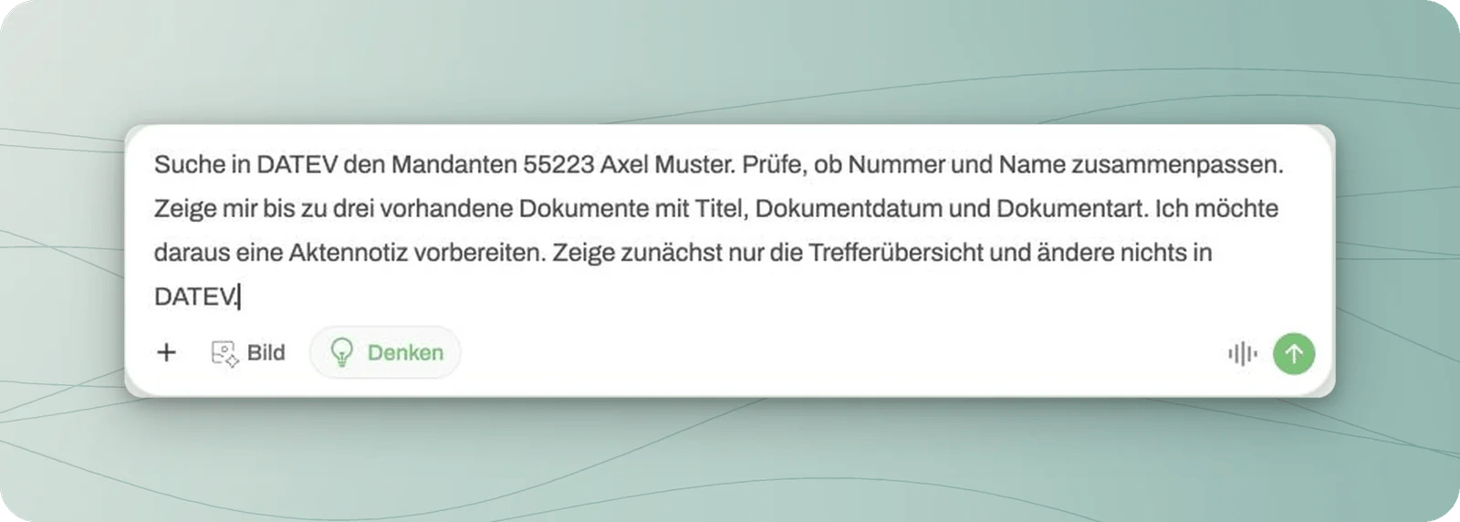 Chat-Eingabe zur Dokumentensuche für Testmandant 55223 Axel Muster