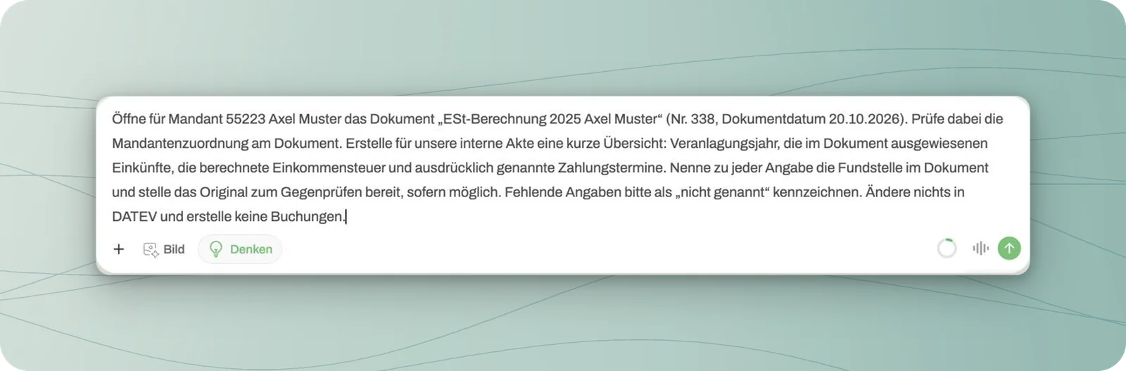Chat-Eingabe zur Auswertung von Dokument 338 für eine interne Aktennotiz