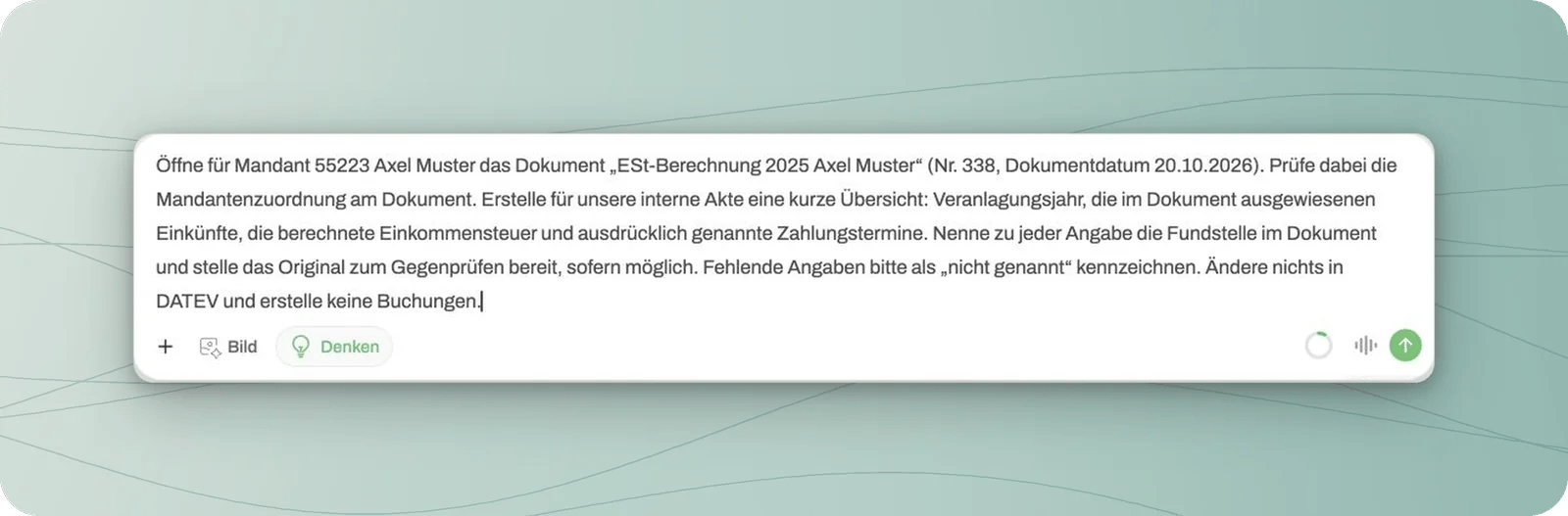 Chat-Eingabe zur Auswertung von Dokument 338 für eine interne Aktennotiz